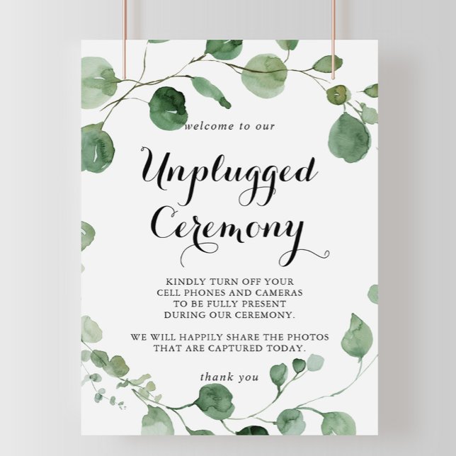 Calligraphy Unplugged Ceremony Eucalyptus Sign Poster (Skapare uppladdad)