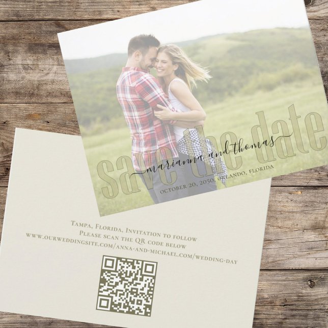 Calligraphy Vellum Simple Elegant Photo QR-kod Spara Datumet (Skapare uppladdad)