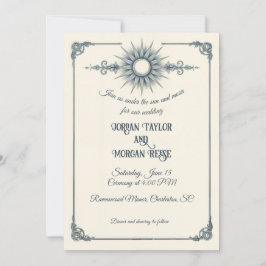 Calligraphy Vintage Blue Sol bröllopsinbjudan Inbjudningar