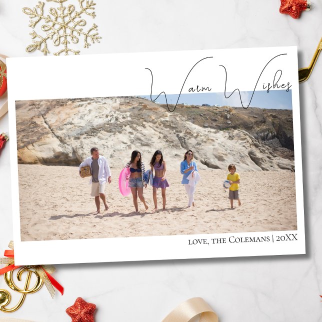 Calligraphy Warm Wishes |Two Beach Family Photo  Julkort (Skapare uppladdad)