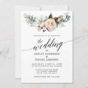Calligraphy Watercolor Botanical Blommigt Bröllop Inbjudningar