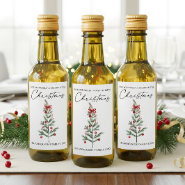 Calligraphy Watercolor Christmas Tree Red Bow Mini Vinetikett