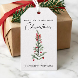 Calligraphy Watercolor Christmas Tree Red Bow Presentetikett