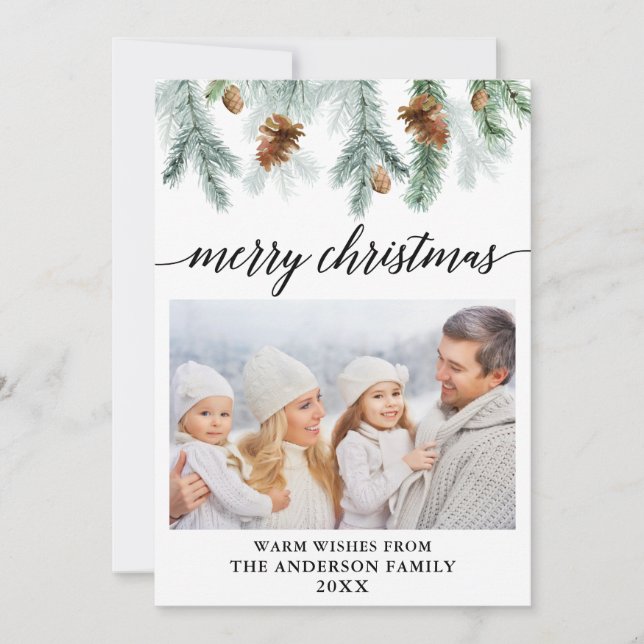 Calligraphy Watercolor Gräs Cones Foto jul Julkort (Framsida)