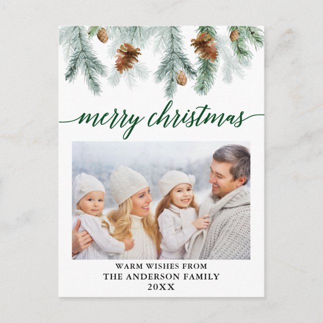 Calligraphy Watercolor Gräs Cones Grönt jul Vykort (Framsida)