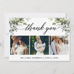 Calligraphy Watercolor Greenery Bröllop 3 Photo Tack Kort