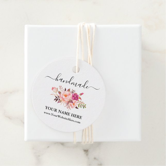 Calligraphy Watercolor Rosa Blommigt Handmade Märk Gåvor Etiketter (På plats)