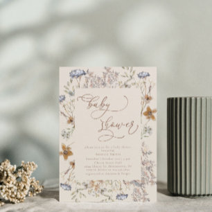 Calligraphy Watercolor WildblomBaby Shower Inbjudningar