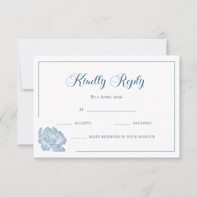 Calligraphy White Dusty Blue Floral Wedding OSA Kort (Framsida)