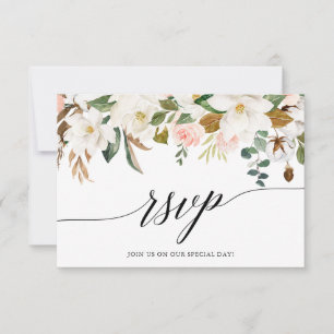 Calligraphy White Magnolias Ro Bröllop OSA Kort