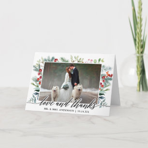 Calligraphy Winter Greenery Bröllop Fold Tack Kort