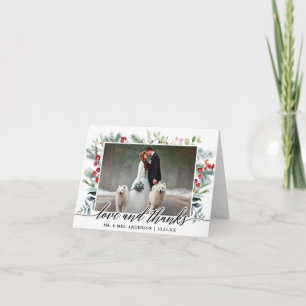 Calligraphy Winter Greenery Bröllop Note Tack Kort
