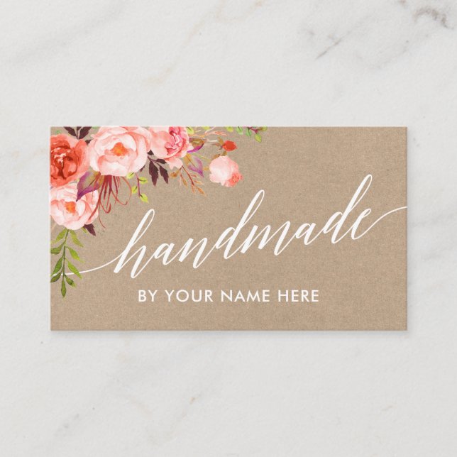 Calligraphykorallblommigten räcker - gjord Kraft Visitkort (Framsida)