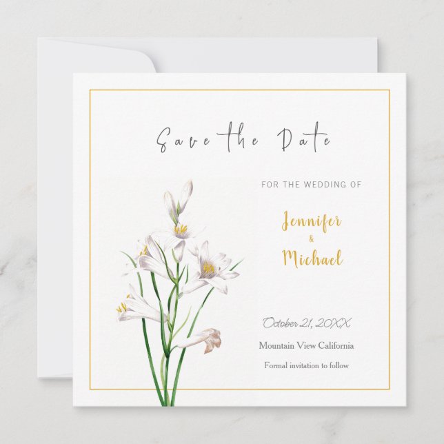 Calligrapy-blomman bröllop Guld Färg Spara datum Inbjudningar (Framsida)