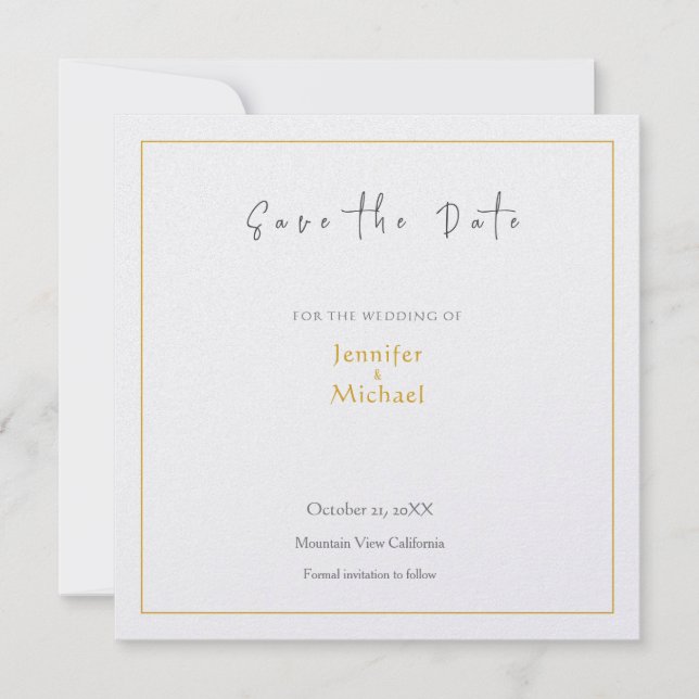 Calligrapy-skriptet Bröllop Guld Färg Spara datum Inbjudningar (Framsida)