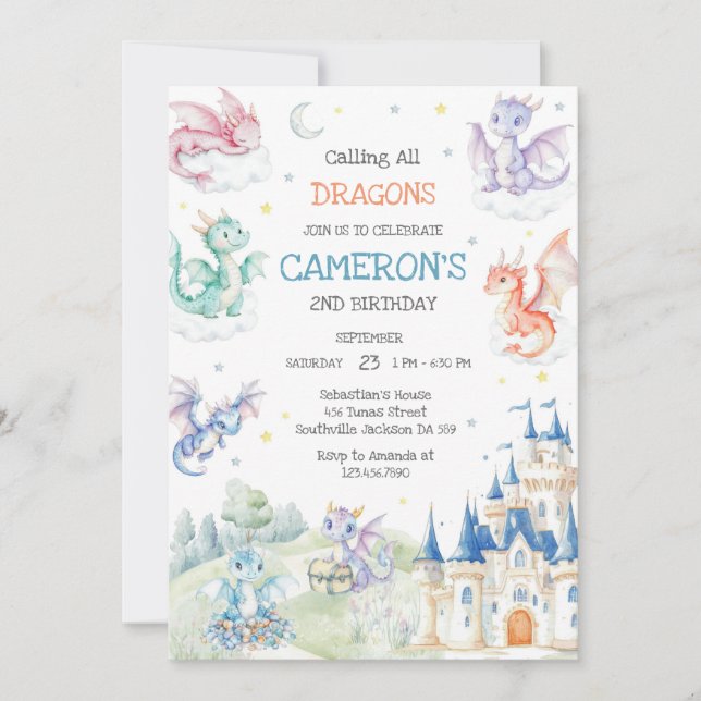 Calling All Dragons Birthday Invitation Inbjudningar (Framsida)