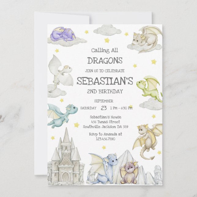 Calling All Dragons Birthday Invitation Inbjudningar (Framsida)