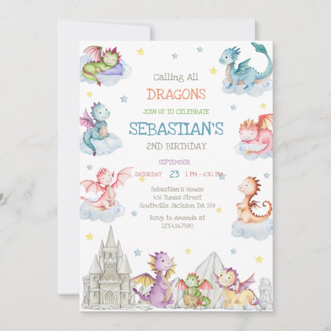 Calling All Dragons Birthday Invitation Inbjudningar (Framsida)