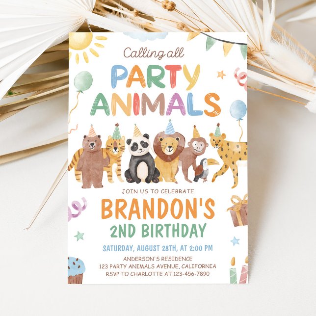 Calling All Party Animals Birthday Invitation Inbjudningar (Skapare uppladdad)