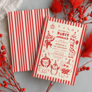 Calling All Party Animals Burgundy 1-årsfest Inbjudningar