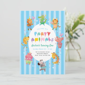 Calling All Party Animals, Kids Animal Theme Party Inbjudningar