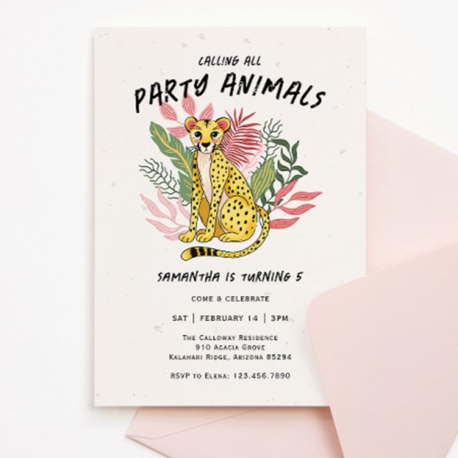 Calling All Party Animals Kids Cheetah Birthday Inbjudningar (Skapare uppladdad)