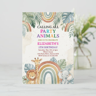 Calling All Party Animals Safari Zoo Birthday Inbjudningar