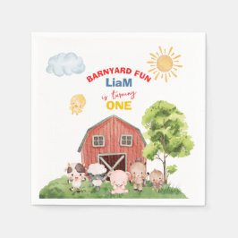 Calling All Party Farm Animals 1st Birthday Pappersservett