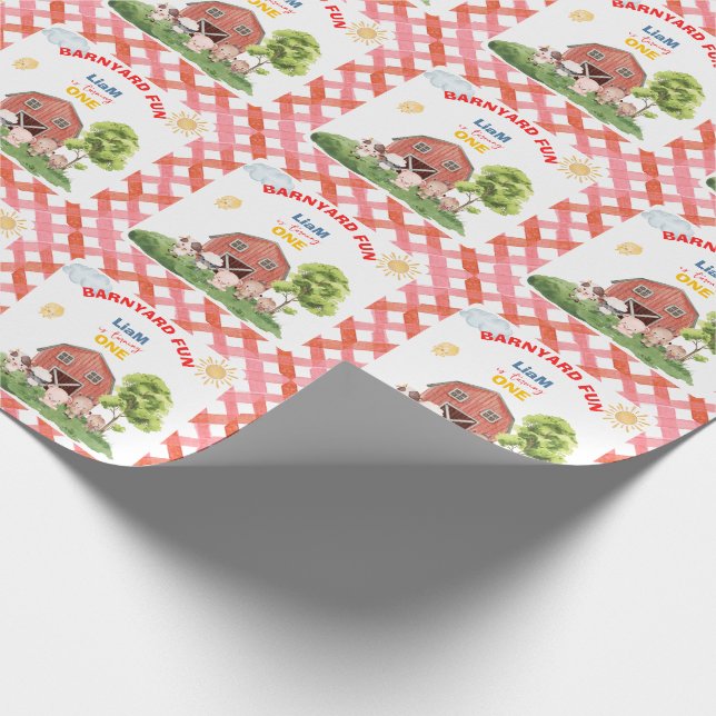 Calling All Party Farm Animals 1st Birthday Presentpapper (Hörn)