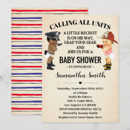 Calling All Units Police Firefighter Baby Shower Inbjudningar
