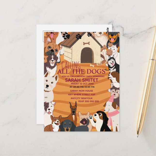 CallingAll Dogs Födelsedagsfest  låt oss göra  Vykort (Fram/Back In Situ)