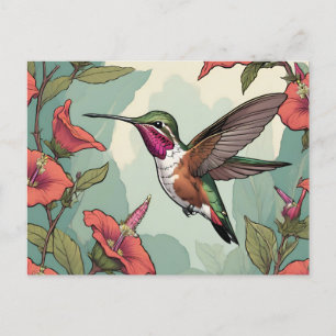Calliope Hummingbird under flygning Vykort