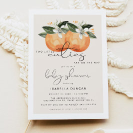 CALLIOPE Two Little Cuties Twin Orange Baby Shower Inbjudningar