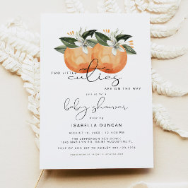 CALLIOPE Two Little Cuties Twin Orange Baby Shower Inbjudningar
