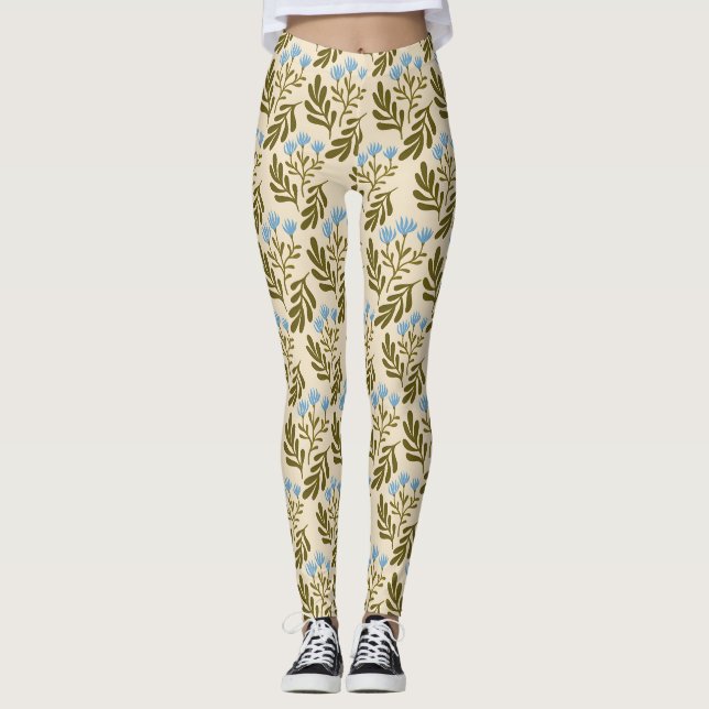  Calm and Natural: Blue Flower Seamless Pattern Leggings (Framsida)