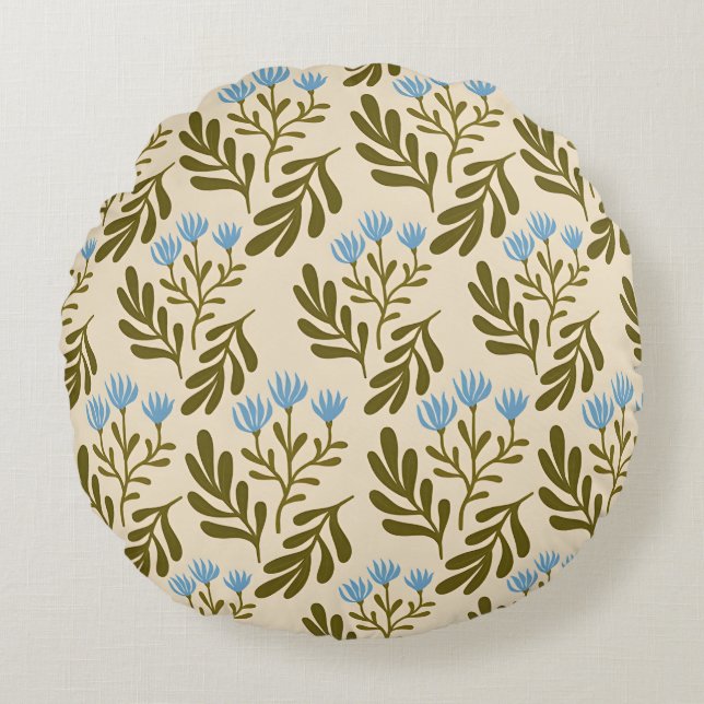  Calm and Natural: Blue Flower Seamless Pattern Rund Kudde (Framsidan)