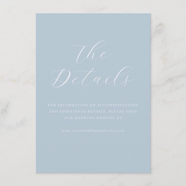 Calm Blue Minimalist Wedding Details Card Tilläggskort (Framsida)