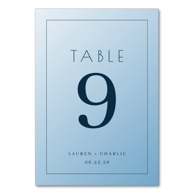 Calm Blue Minimalist Wedding Table Card Bordsnummer (Framsidan)