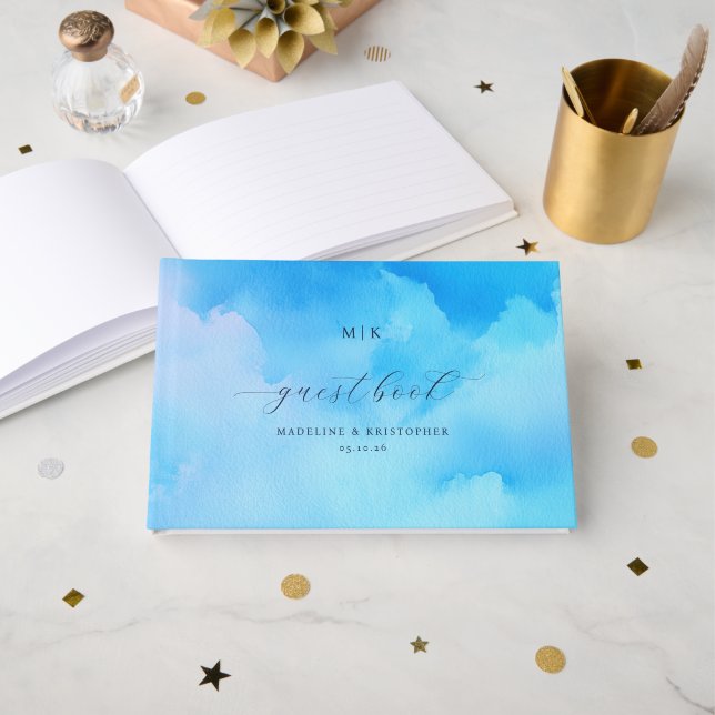Calm Blue Watercolor Clouds Gästböcker (Framsida öppen)