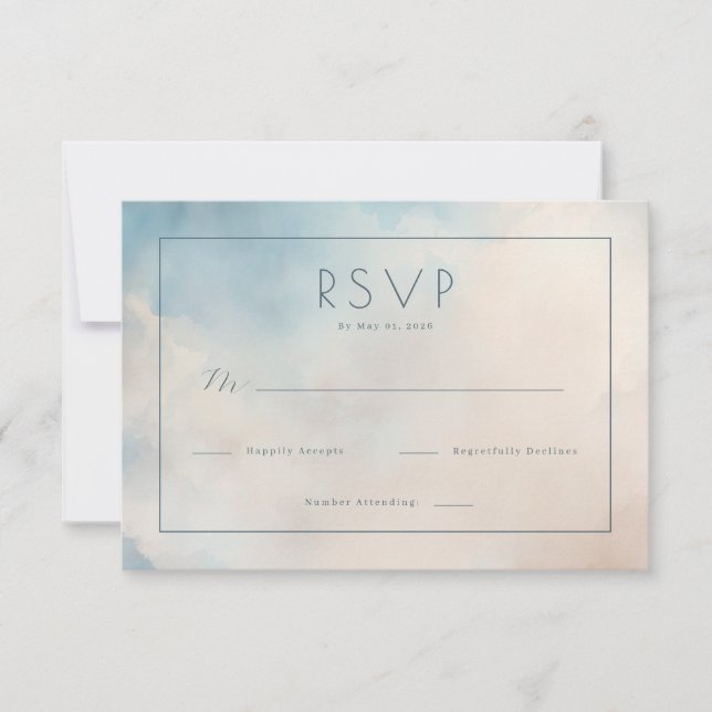 Calm Blue Watercolor RSVP OSA Kort (Framsida)