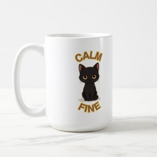 **Calm Fine Cat – Black & Gold Minimal Cat Art** Kaffemugg (Vänster)