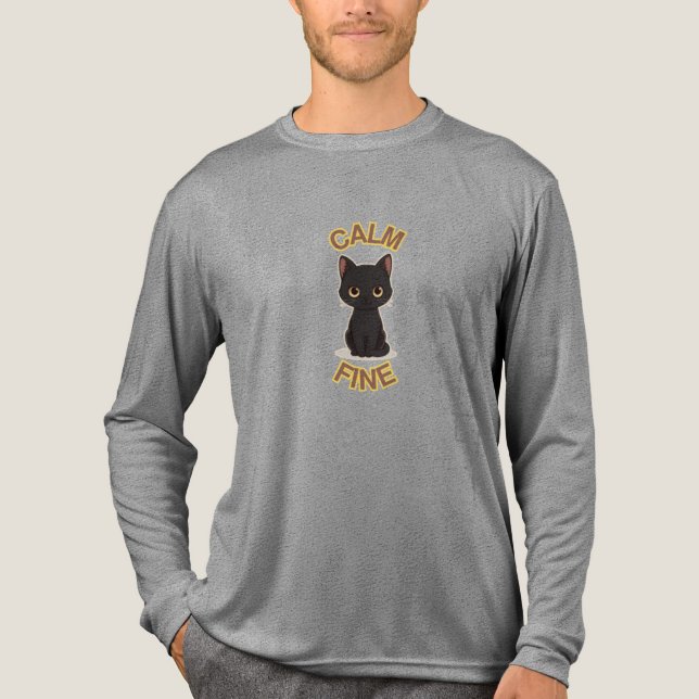 **Calm Fine Cat – Black & Gold Minimal Cat Art** T Shirt (Framsida)
