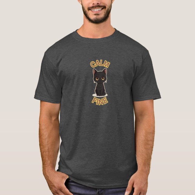 **Calm Fine Cat – Black & Gold Minimal Cat Art** T Shirt (Framsida)