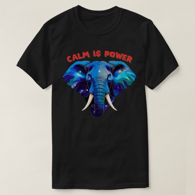 Calm Is Power Minimal Cosmic Elephant Face T Shirt (Design framsida)
