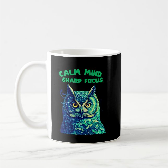 Calm Mind Sharp Focus Owl Mindfulness Kaffemugg (Vänster)