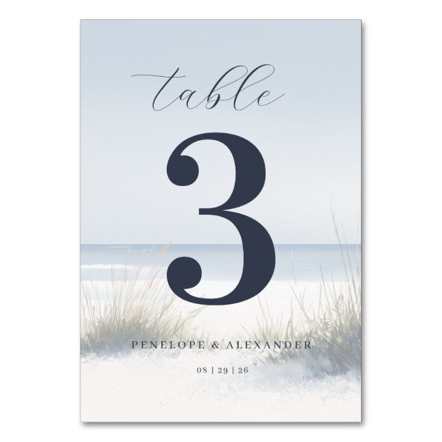 Calm Navy Beach Table Number Bordsnummer (Framsidan)