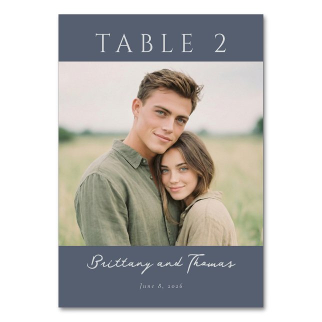 Calm Navy Minimalist Photo Bordsnummer (Framsidan)