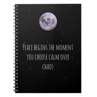 Calm Over Chaos Moon Notebook– Peace Quote Journal Anteckningsbok