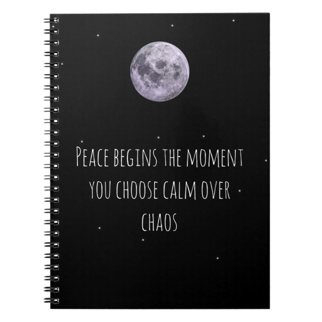 Calm Over Chaos Moon Notebook– Peace Quote Journal Anteckningsbok (Framsidan)