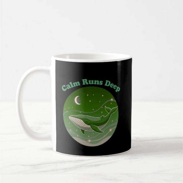Calm Runs Deep Whale Mindfulness Ocean Kaffemugg (Vänster)